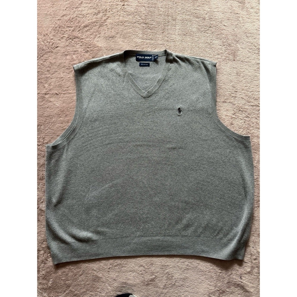 Polo Golf Ralph Lauren Men's Sweater‎ Vest Grey Cotton V-Neck Pullover Sz 2XL